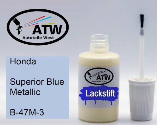 Honda, Superior Blue Metallic, B-47M-3: 20ml Lackstift, von ATW Autoteile West.